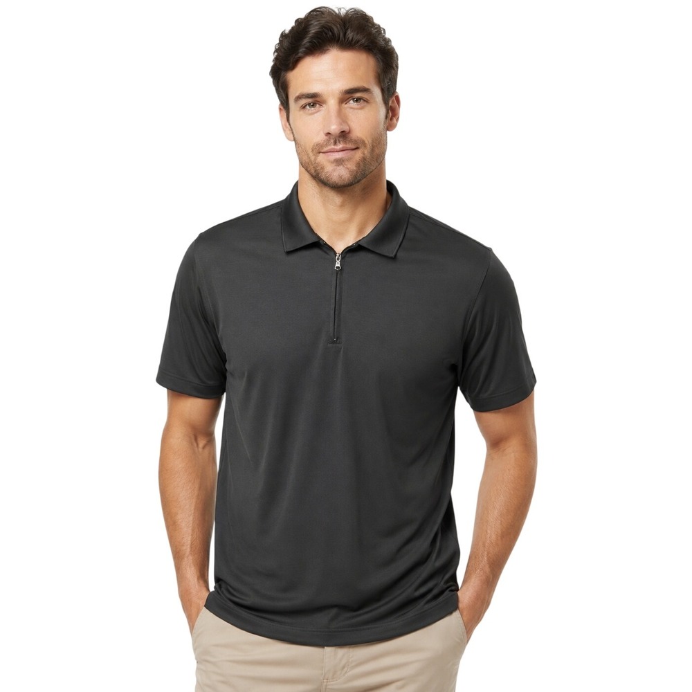 Perry Ellis Polo Golf Black Casual Shirt Mens Medium Short Sleeve Quarter Zip